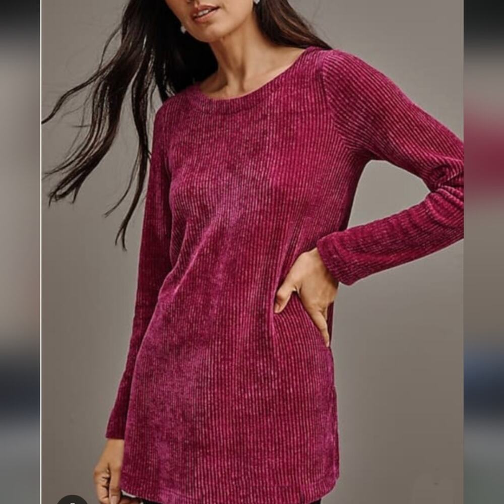 J Jill Women's Long Sleeve Magenta Tunic Sweater